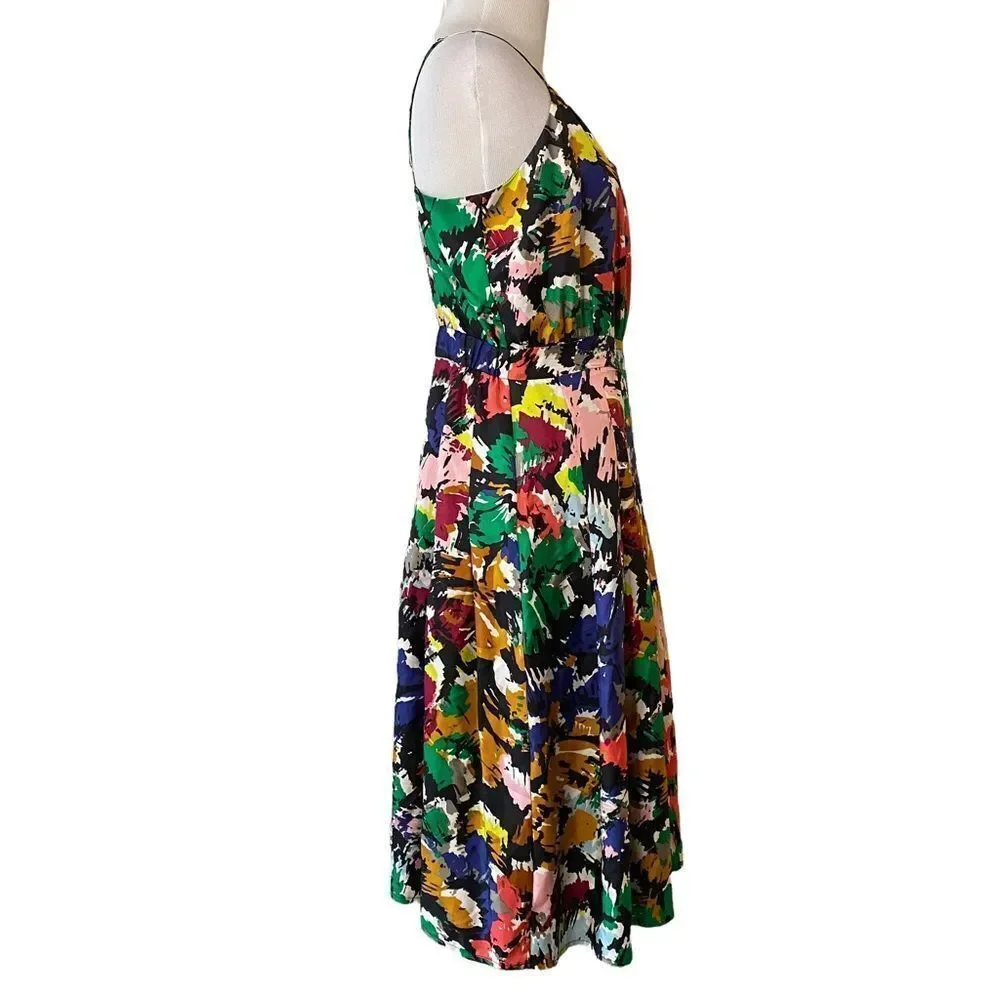 J Crew Silk Floral Brushstrokes Spaghetti Strap Midi Dress